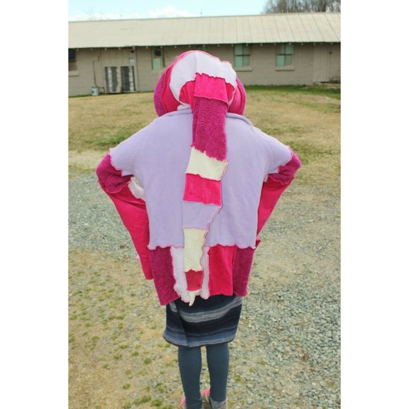 Upcycled Sweater Pink Red LL Bean Heavy XL/XXL 23" Bust Hooded Elven Fairy Boho - Picture 9 of 12
